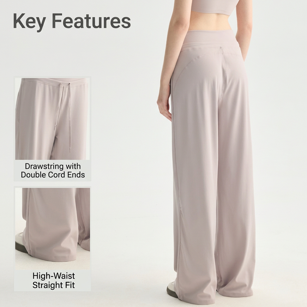Size S White Women’s High Waisted Straight Leg Lounge Pants - Drawstring Casual Trousers - Stretch Activewear Pants for Yoga Pilates Travel and Everyday Wear
