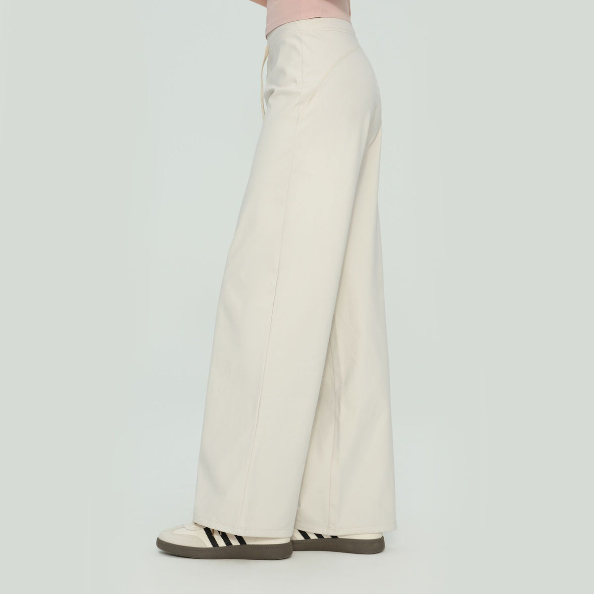 Size L White Women’s High Waisted Straight Leg Lounge Pants - Drawstring Casual Trousers - Stretch Activewear Pants for Yoga Pilates Travel and Everyday Wear