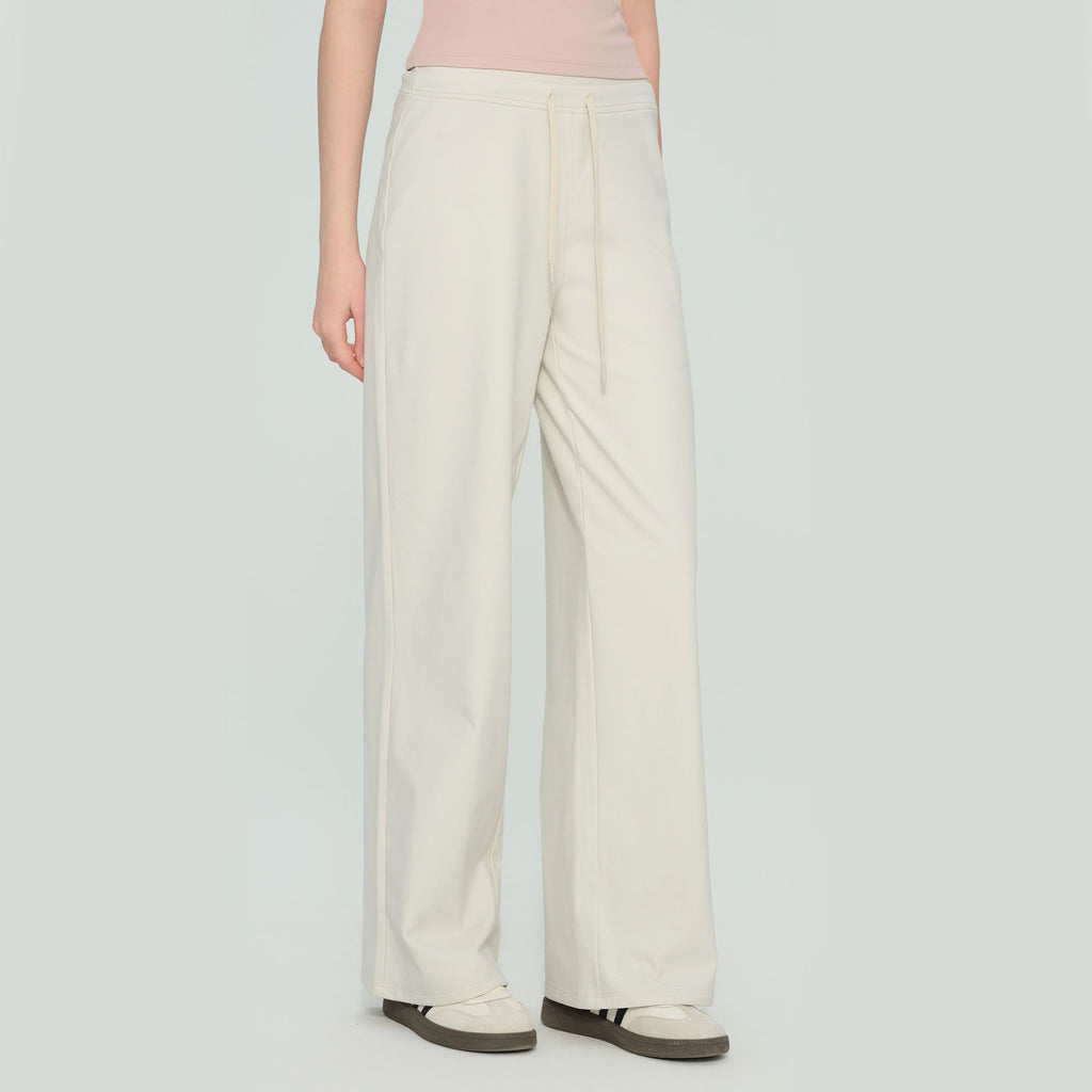 Size XL White Women’s High Waisted Straight Leg Lounge Pants - Drawstring Casual Trousers - Stretch Activewear Pants for Yoga Pilates Travel and Everyday Wear