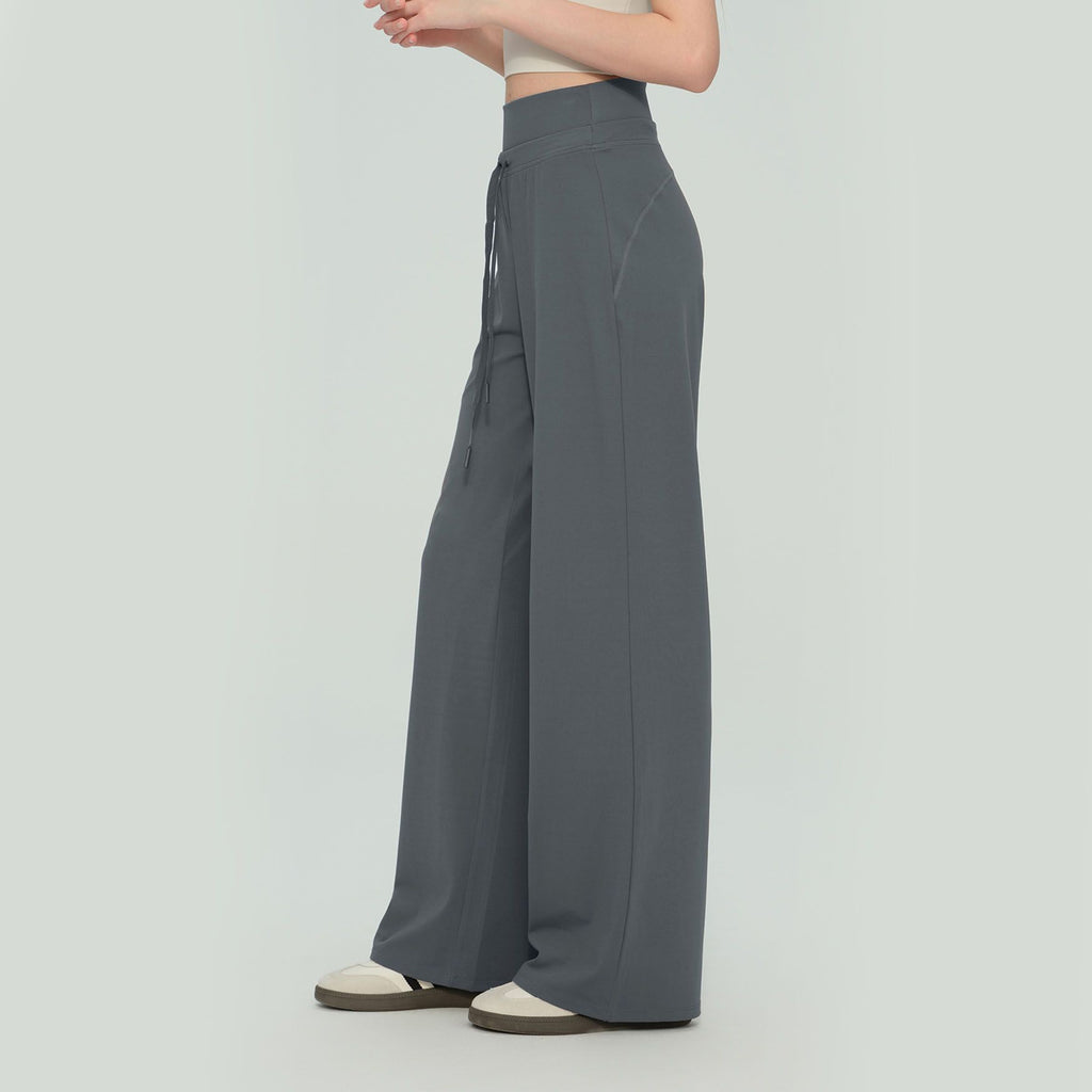 Size M Gray Women’s High Waisted Straight Leg Lounge Pants - Drawstring Casual Trousers - Stretch Activewear Pants for Yoga Pilates Travel and Everyday Wear