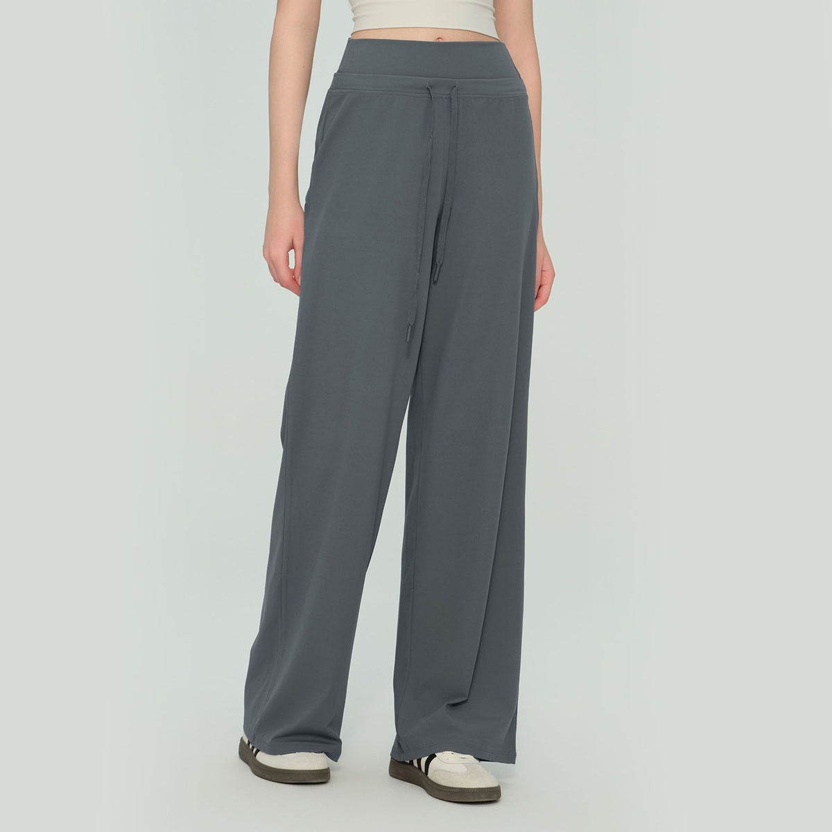 Size XL Gray Women’s High Waisted Straight Leg Lounge Pants - Drawstring Casual Trousers - Stretch Activewear Pants for Yoga Pilates Travel and Everyday Wear