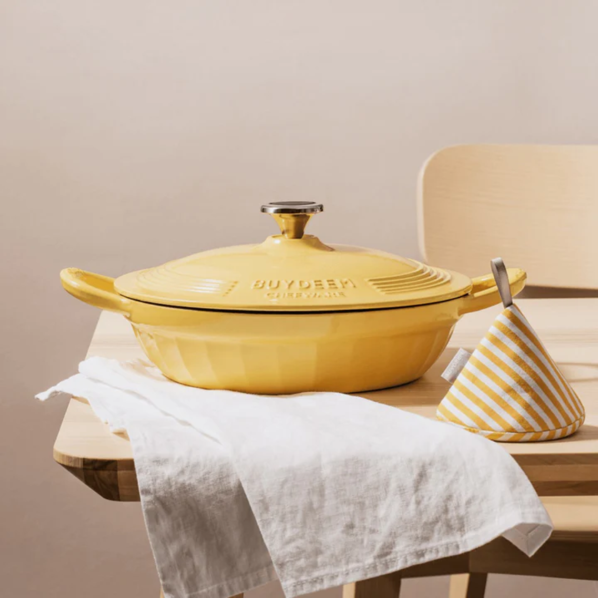 Large Enameled Cast Iron Dutch Oven Yellow Secondary image