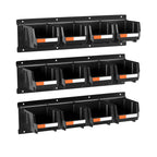 Wall Mounted Storage Bins, 12 Plastic Bins & 3 Metal Rails, Plastic Hanging Stackable Storage Bin for Screws, Nuts, Bolts, Nails, Hardware Tool Organizer for Workshop, Craft Room, Garage, Black