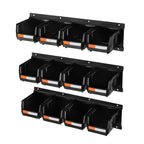 Wall Mounted Storage Bins, 12 Plastic Bins & 3 Metal Rails, Plastic Hanging Stackable Storage Bin for Screws, Nuts, Bolts, Nails, Hardware Tool Organizer for Workshop, Craft Room, Garage, Black