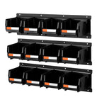 Wall Mounted Storage Bins, 12 Plastic Bins & 3 Metal Rails, Plastic Hanging Stackable Storage Bin for Screws, Nuts, Bolts, Nails, Hardware Tool Organizer for Workshop, Craft Room, Garage, Black