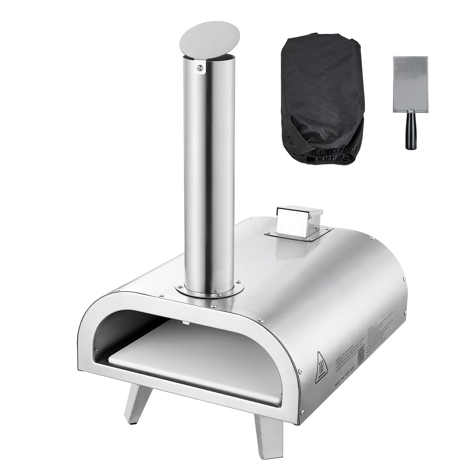 Pizza Oven Outdoor, 12" Pellet Pizza Oven, Portable Pizza-Stove with Built-in Thermometer, Wood Fired Stainless Steel Pizza-Maker, for Backyard, Camping, Pizza-Stone, Shovel, Carry Bag, Silver Main image