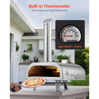 Pizza Oven Outdoor, 12" Pellet Pizza Oven, Portable Pizza-Stove with Built-in Thermometer, Wood Fired Stainless Steel Pizza-Maker, for Backyard, Camping, Pizza-Stone, Shovel, Carry Bag, Silver