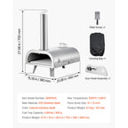 Pizza Oven Outdoor, 12" Pellet Pizza Oven, Portable Pizza-Stove with Built-in Thermometer, Wood Fired Stainless Steel Pizza-Maker, for Backyard, Camping, Pizza-Stone, Shovel, Carry Bag, Silver