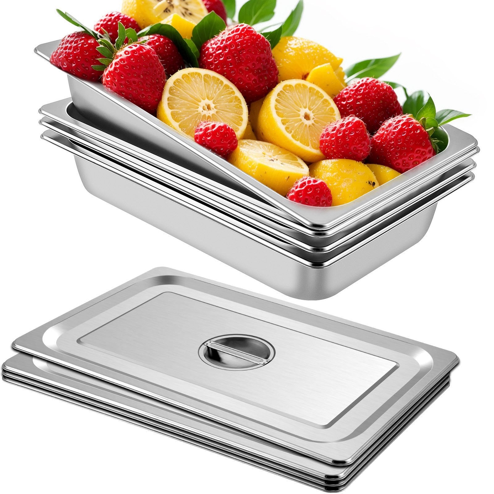 4 Pack Hotel Pan 3.7" Deep Steam Table Pan Full Size with Lid 20.8"L x 13"W Hotel Pan 22 Gauge Stainless Steel Anti Jam Steam Table Pan Hauptbild
