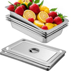 4 Pack Hotel Pan 3.7" Deep Steam Table Pan Full Size with Lid 20.8"L x 13"W Hotel Pan 22 Gauge Stainless Steel Anti Jam Steam Table Pan