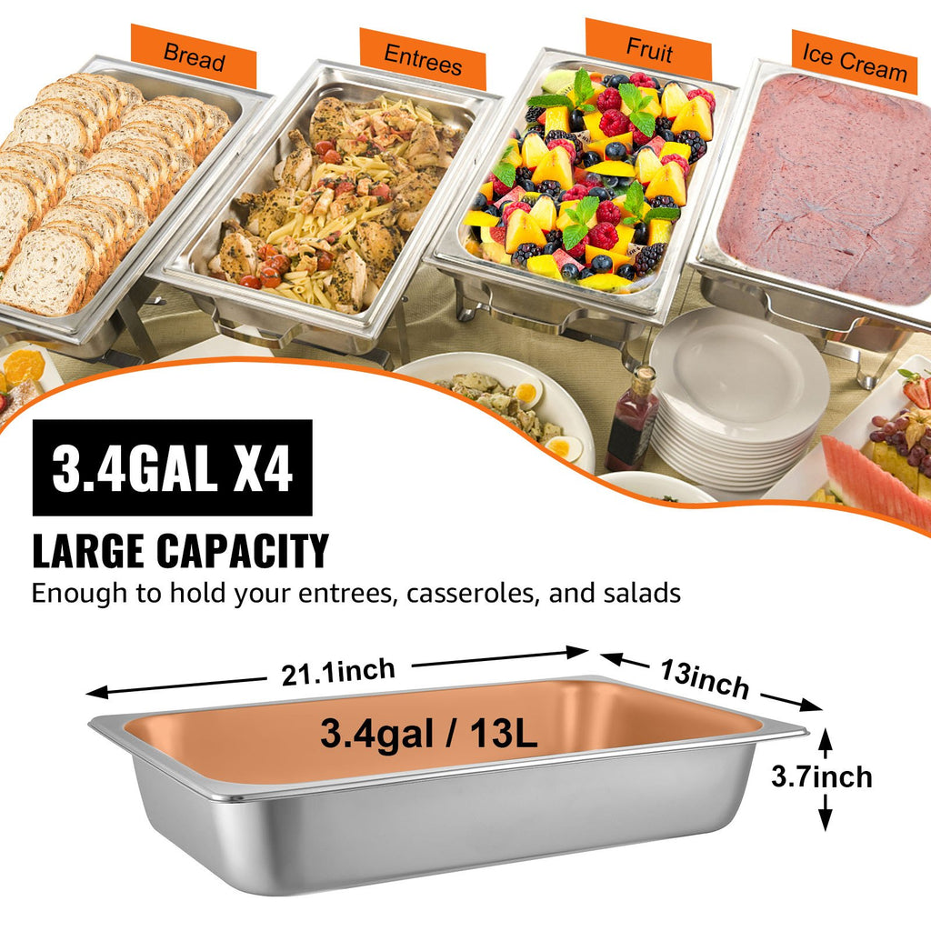4 Pack Hotel Pan 3.7" Deep Steam Table Pan Full Size with Lid 20.8"L x 13"W Hotel Pan 22 Gauge Stainless Steel Anti Jam Steam Table Pan