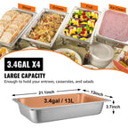 4 Pack Hotel Pan 3.7" Deep Steam Table Pan Full Size with Lid 20.8"L x 13"W Hotel Pan 22 Gauge Stainless Steel Anti Jam Steam Table Pan