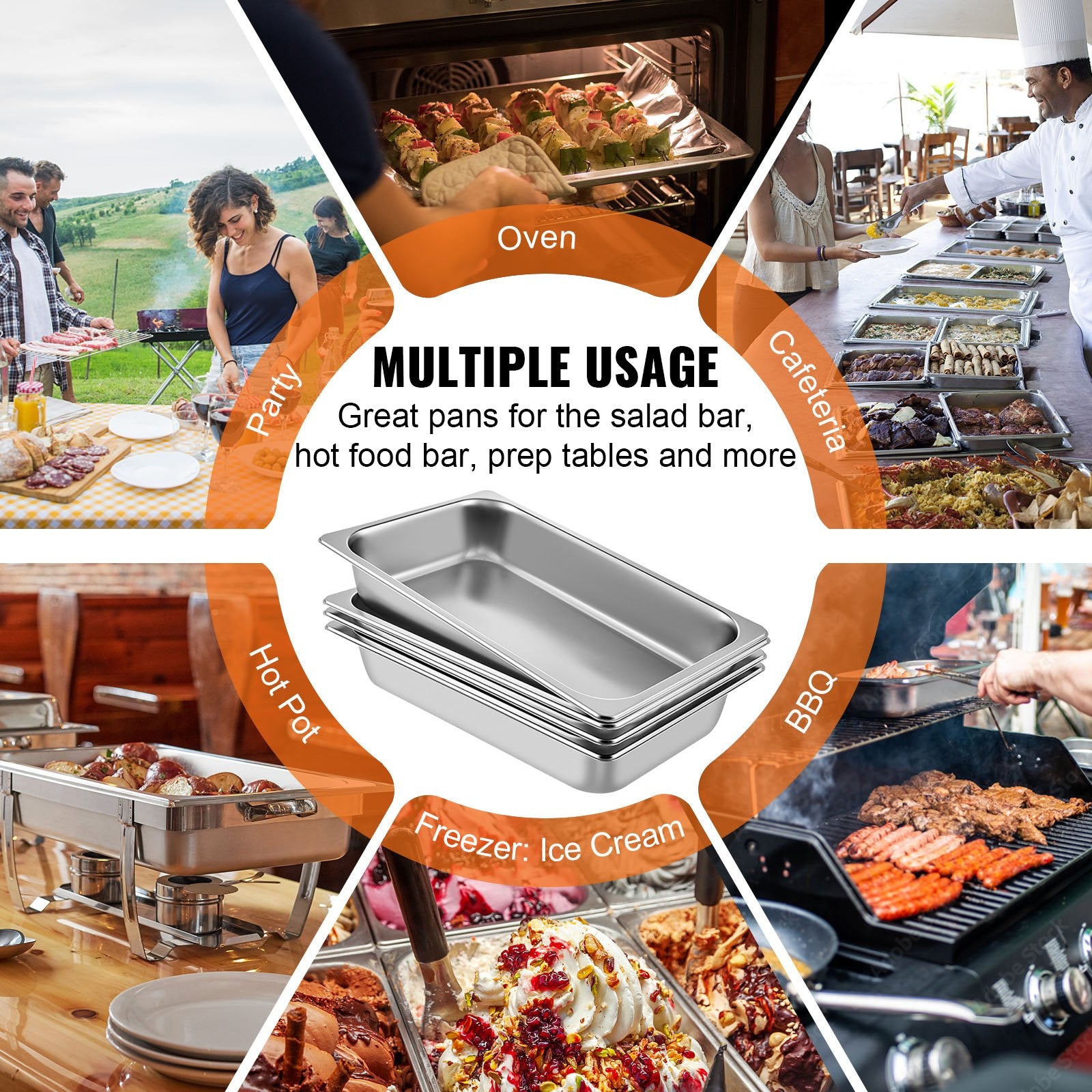 4 Pack Hotel Pan 3.7" Deep Steam Table Pan Full Size with Lid 20.8"L x 13"W Hotel Pan 22 Gauge Stainless Steel Anti Jam Steam Table Pan
