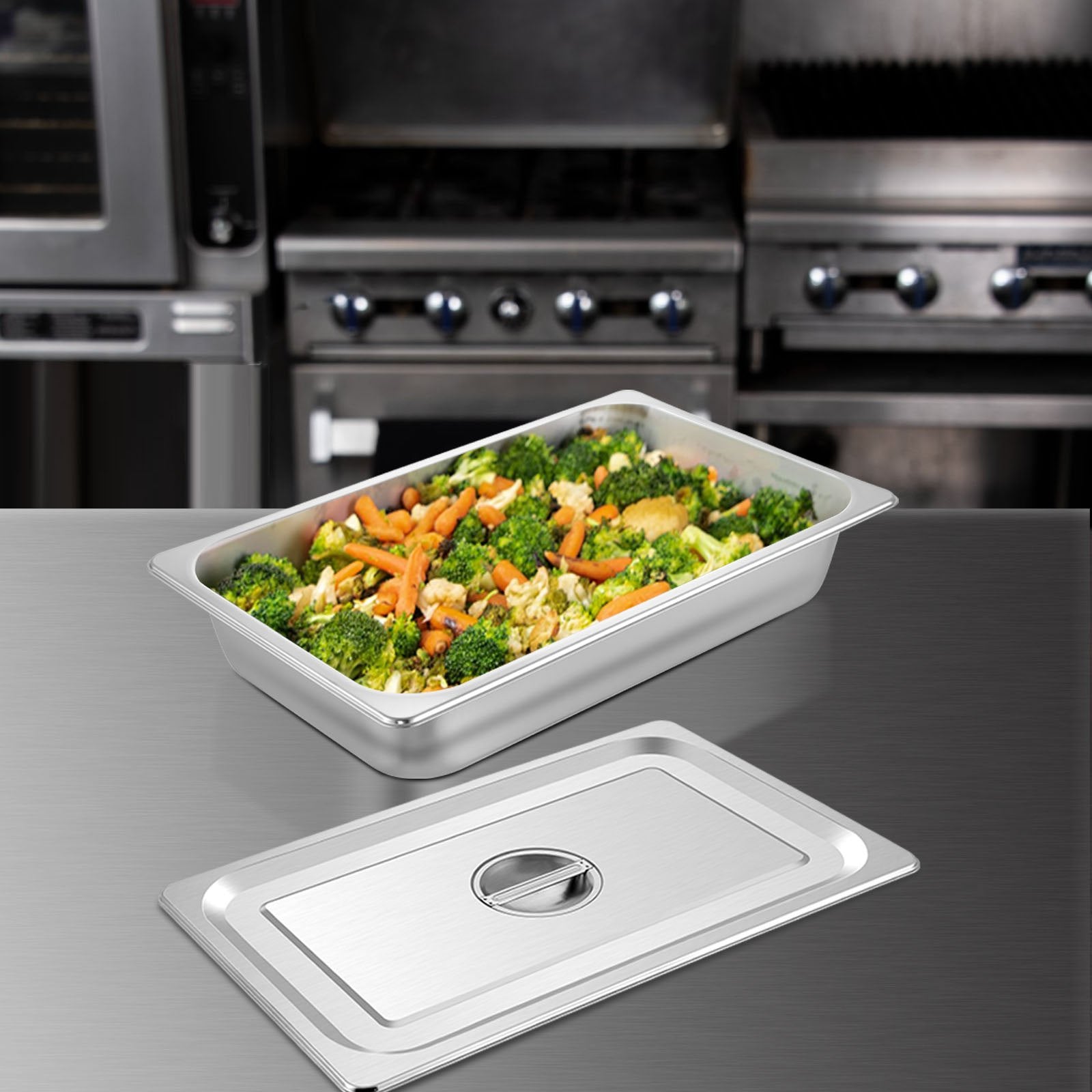 4 Pack Hotel Pan 3.7" Deep Steam Table Pan Full Size with Lid 20.8"L x 13"W Hotel Pan 22 Gauge Stainless Steel Anti Jam Steam Table Pan