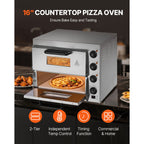 Commercial Pizza Oven Countertop, 16-Inch Double Deck Layers, Stainless Steel Electric Pizza Oven with Stone and Handle, Multipurpose Indoor Pizza Maker for Restaurant Home Pretzels Baked
