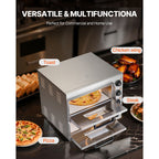 Commercial Pizza Oven Countertop, 16-Inch Double Deck Layers, Stainless Steel Electric Pizza Oven with Stone and Handle, Multipurpose Indoor Pizza Maker for Restaurant Home Pretzels Baked