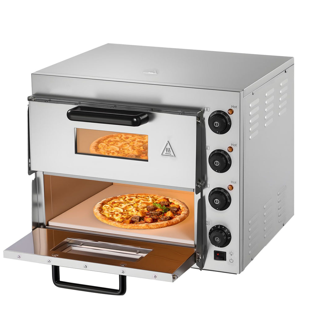 Commercial Pizza Oven Countertop, 16-Inch Double Deck Layers, Stainless Steel Electric Pizza Oven with Stone and Handle, Multipurpose Indoor Pizza Maker for Restaurant Home Pretzels Baked