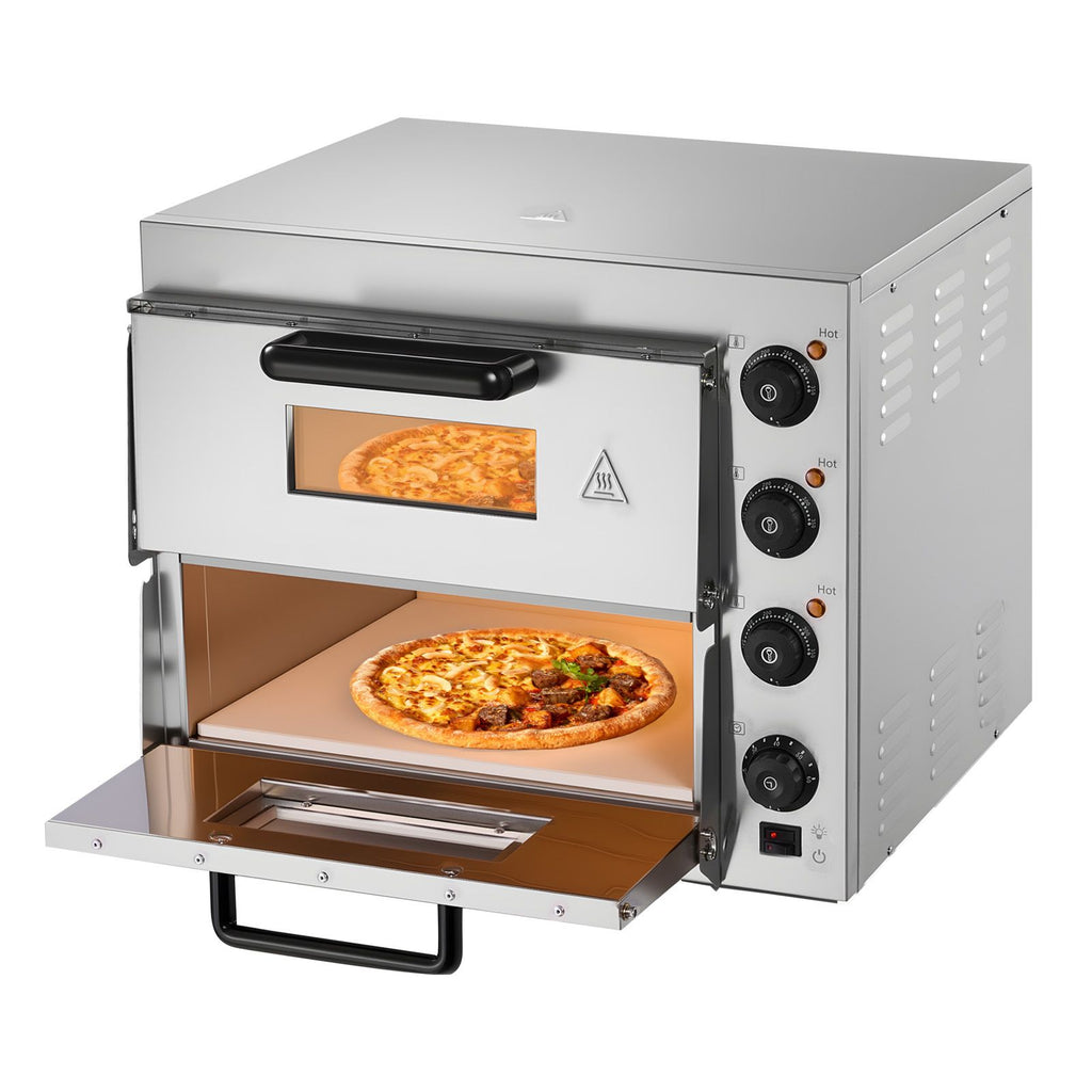 Commercial Pizza Oven Countertop, 16-Inch Double Deck Layers, Stainless Steel Electric Pizza Oven with Stone and Handle, Multipurpose Indoor Pizza Maker for Restaurant Home Pretzels Baked