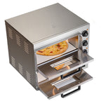 Commercial Pizza Oven Countertop, 16-Inch Double Deck Layers, Stainless Steel Electric Pizza Oven with Stone and Handle, Multipurpose Indoor Pizza Maker for Restaurant Home Pretzels Baked