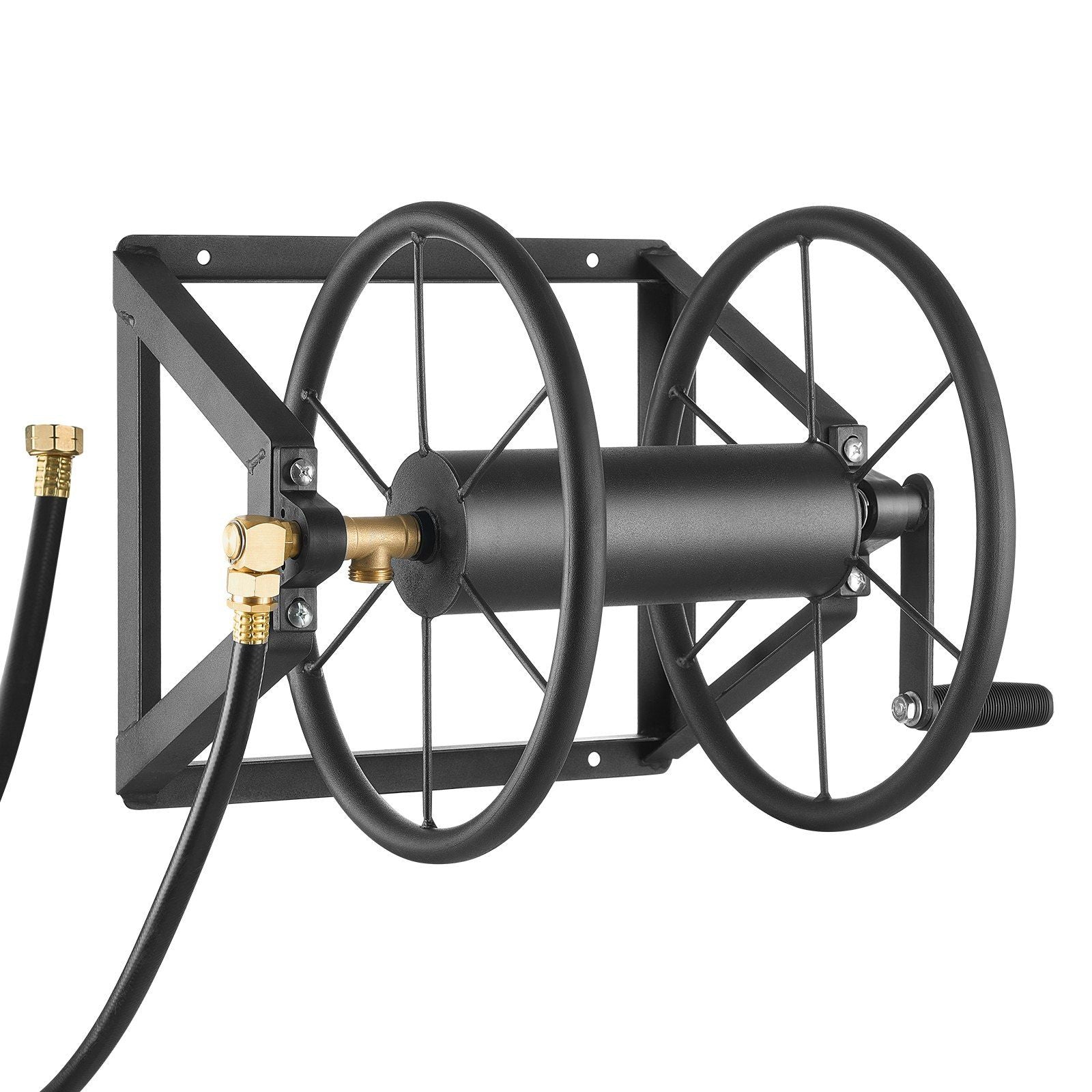 Wall Mounted Garden Hose Reel, Holds 200 ft 5/8-inch Manual Water Hose Winder, Heavy-Duty Steel, Outdoor Reel with Brass Fitting & 5ft Leader Hose, Space Saving, for Yard Lawn Garage Main image
