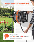 Wall Mounted Garden Hose Reel, Holds 200 ft 5/8-inch Manual Water Hose Winder, Heavy-Duty Steel, Outdoor Reel with Brass Fitting & 5ft Leader Hose, Space Saving, for Yard Lawn Garage