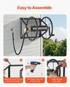 Wall Mounted Garden Hose Reel, Holds 200 ft 5/8-inch Manual Water Hose Winder, Heavy-Duty Steel, Outdoor Reel with Brass Fitting & 5ft Leader Hose, Space Saving, for Yard Lawn Garage