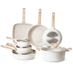 19 Piece Pots and Pans Set Nonstick, Granite Cookware Set, Induction Cookwares, Kitchen RV Cooking Sets with Frying, Sauce, Saute, Tempered Glass Lids, and Pan Protectors, White