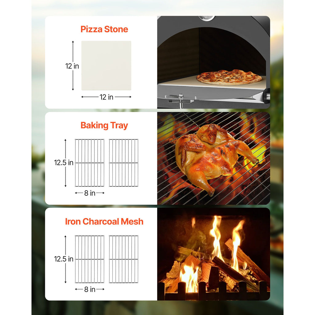 Outdoor Pizza Oven, 12" Pellet Fire Ovens, 2-Layer Pizza Oven Wood Fired, Wood Burning Outdoor Pizza-Oven with 2 Removable Wheels, 1000℉ Max Temperature Fired Pizza-Maker Ovens for Barbecue