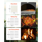 Outdoor Pizza Oven, 12" Pellet Fire Ovens, 2-Layer Pizza Oven Wood Fired, Wood Burning Outdoor Pizza-Oven with 2 Removable Wheels, 1000℉ Max Temperature Fired Pizza-Maker Ovens for Barbecue