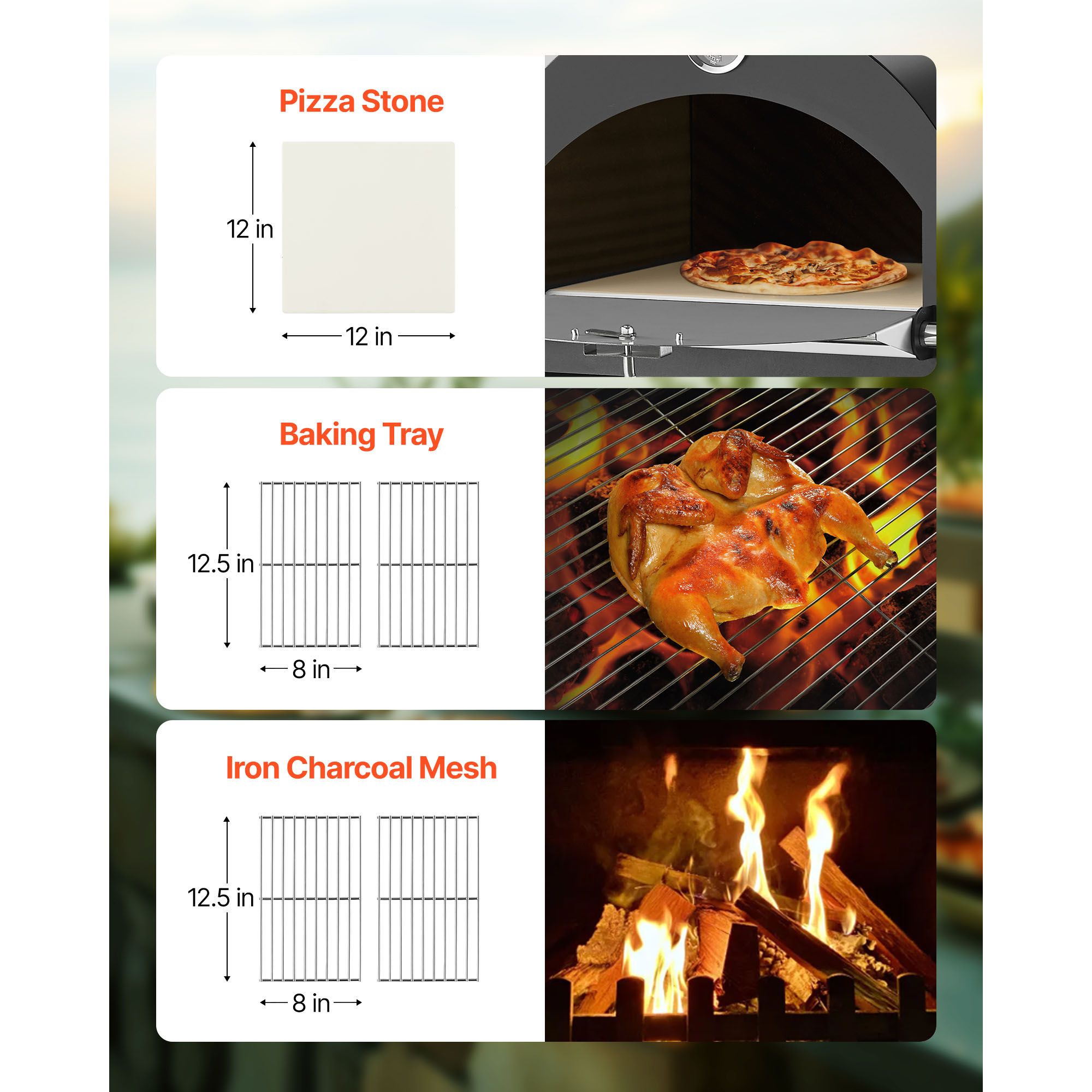 Outdoor Pizza Oven, 12" Pellet Fire Ovens, 2-Layer Pizza Oven Wood Fired, Wood Burning Outdoor Pizza-Oven with 2 Removable Wheels, 1000℉ Max Temperature Fired Pizza-Maker Ovens for Barbecue
