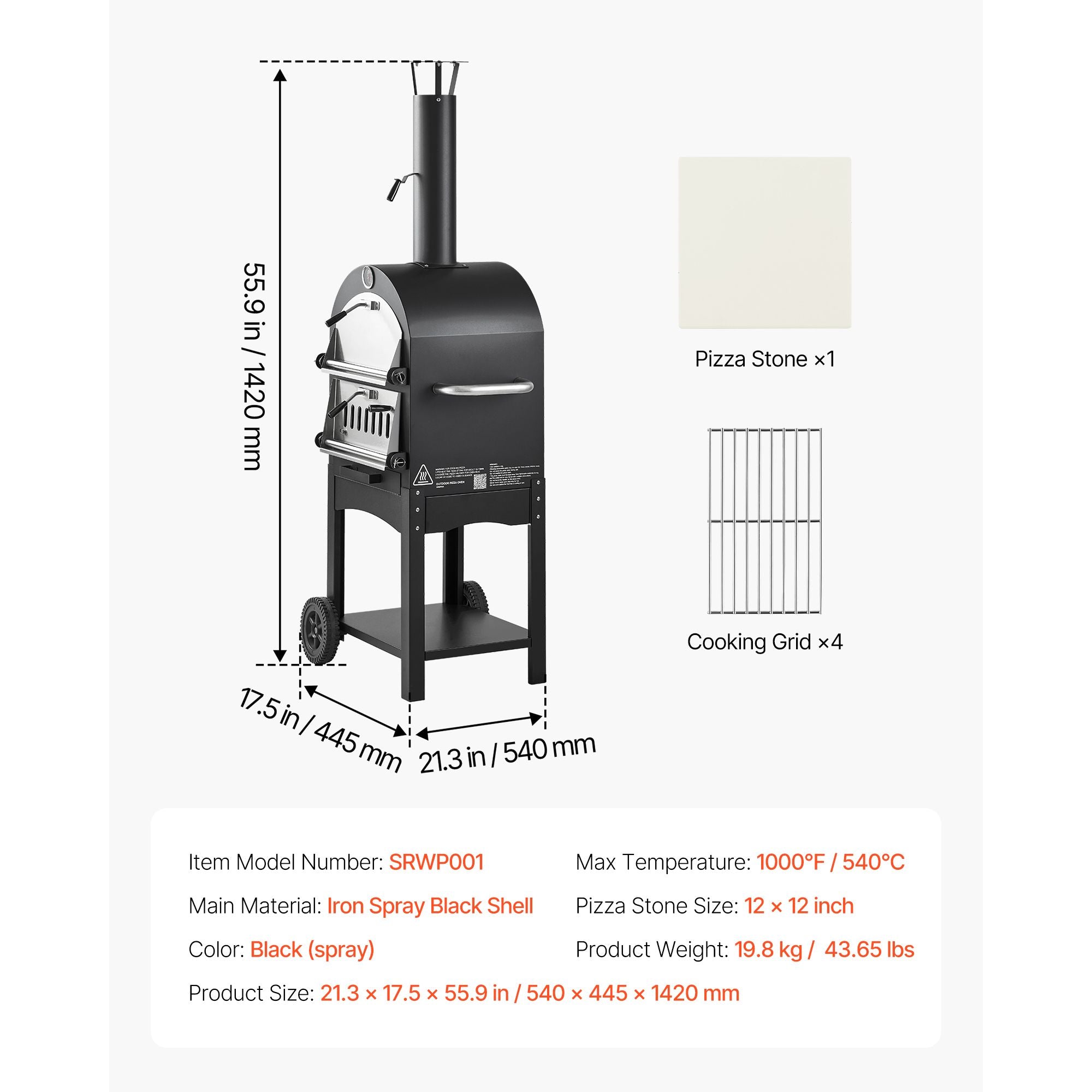 Outdoor Pizza Oven, 12" Pellet Fire Ovens, 2-Layer Pizza Oven Wood Fired, Wood Burning Outdoor Pizza-Oven with 2 Removable Wheels, 1000℉ Max Temperature Fired Pizza-Maker Ovens for Barbecue