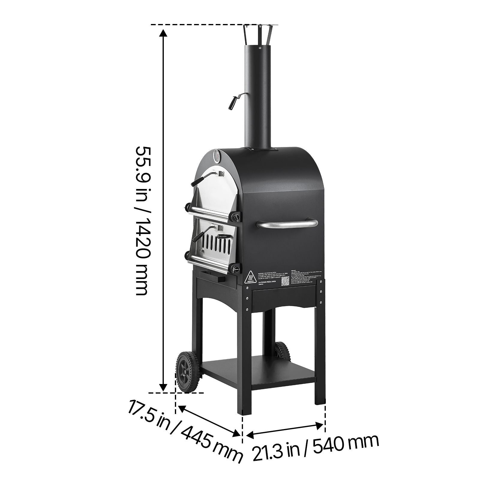 Outdoor Pizza Oven, 12" Pellet Fire Ovens, 2-Layer Pizza Oven Wood Fired, Wood Burning Outdoor Pizza-Oven with 2 Removable Wheels, 1000℉ Max Temperature Fired Pizza-Maker Ovens for Barbecue