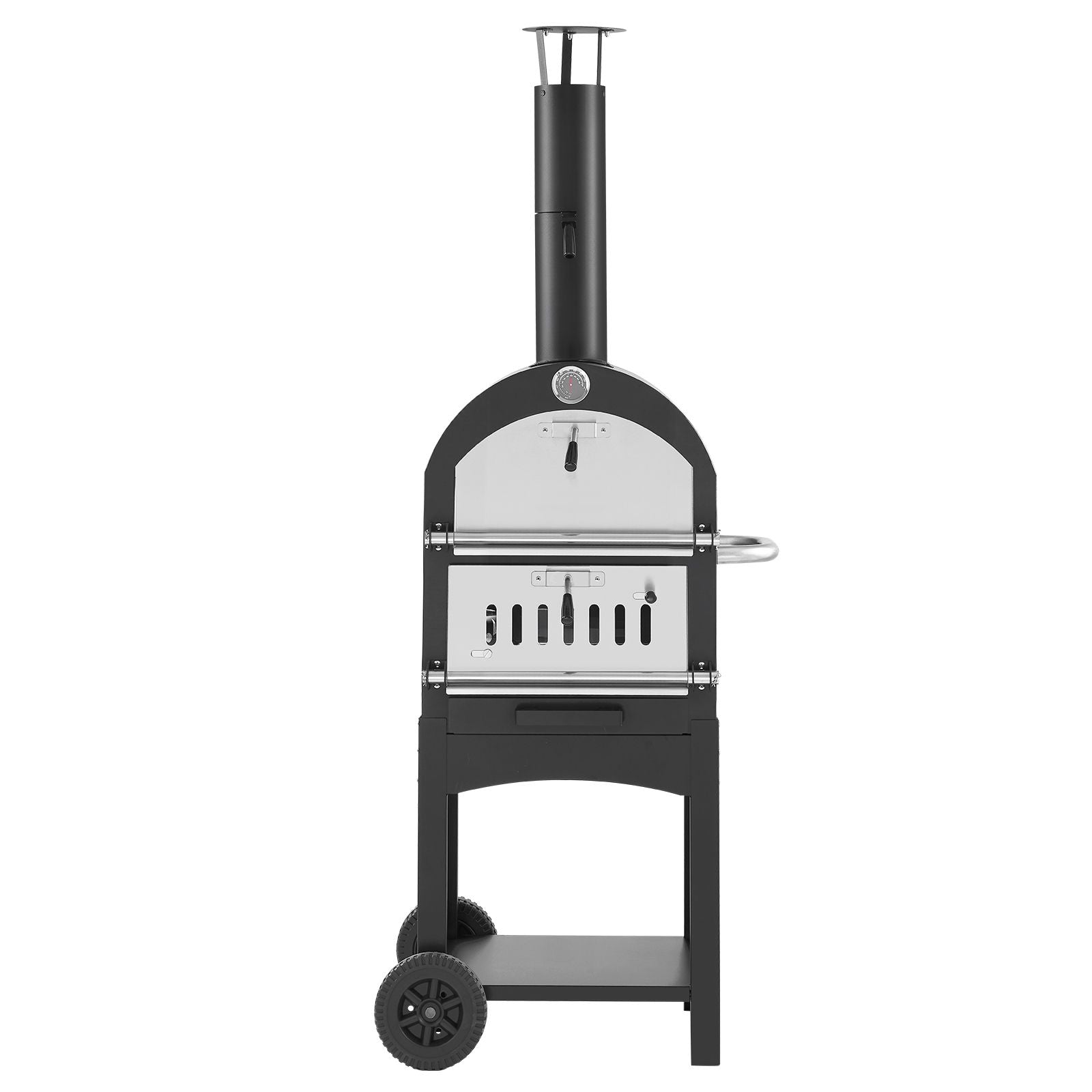 Outdoor Pizza Oven, 12" Pellet Fire Ovens, 2-Layer Pizza Oven Wood Fired, Wood Burning Outdoor Pizza-Oven with 2 Removable Wheels, 1000℉ Max Temperature Fired Pizza-Maker Ovens for Barbecue