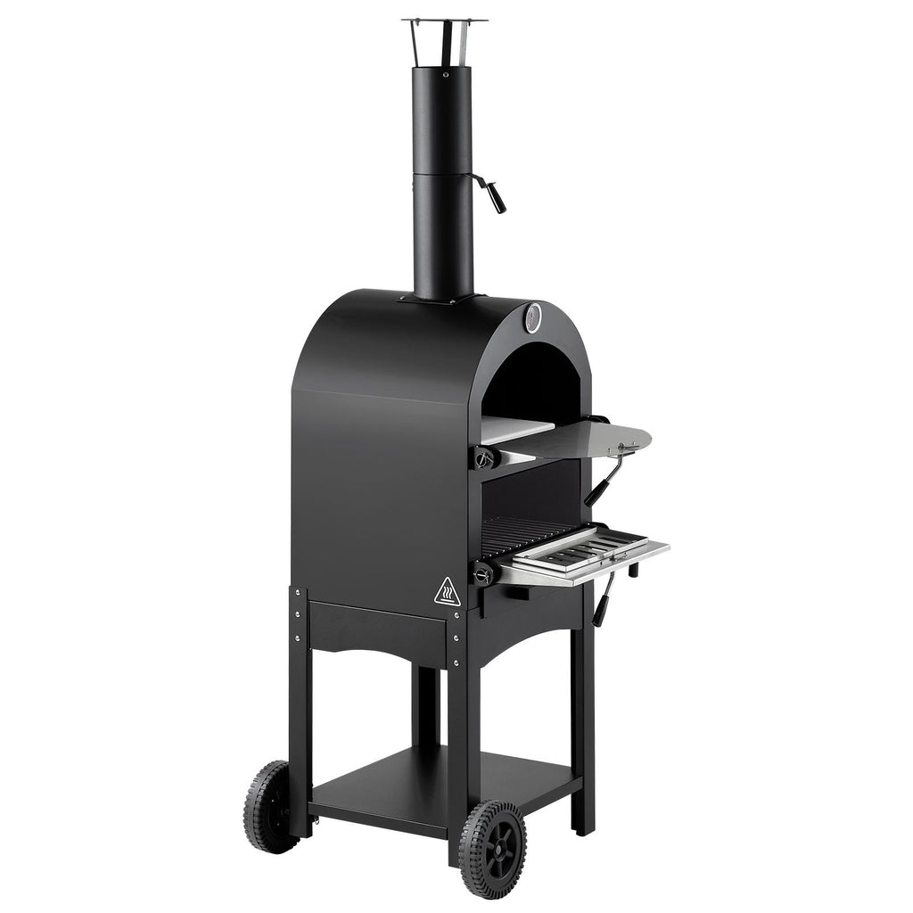 Outdoor Pizza Oven, 12" Pellet Fire Ovens, 2-Layer Pizza Oven Wood Fired, Wood Burning Outdoor Pizza-Oven with 2 Removable Wheels, 1000℉ Max Temperature Fired Pizza-Maker Ovens for Barbecue