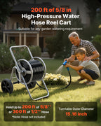 Water Hose Reel Cart, 6096/9144 cm High-Pressure Garden Hose Cart, Hoses Reel Carts with Two Wheels, Handle & Heavy-Duty Mesh Storage Basket, Portable Hoses Reels for Garden, Car, Pet Washing