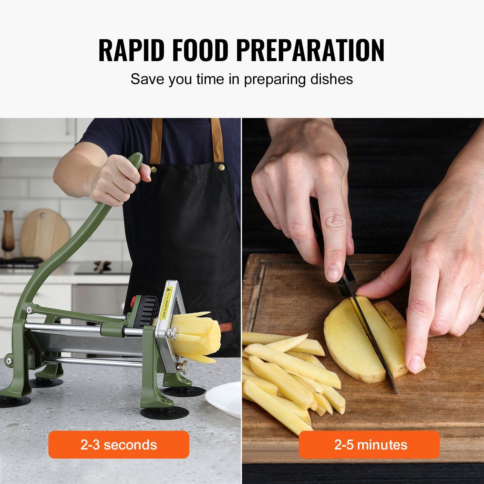 French Fry Cutter, Potato Slicer with 1/2" 3/8" 1/4" Stainless Steel Blades, Manual Potato Cutter Chopper with Suction Cups, Great for Potato, French Fries, Cucumber, Vegetables, Carrot