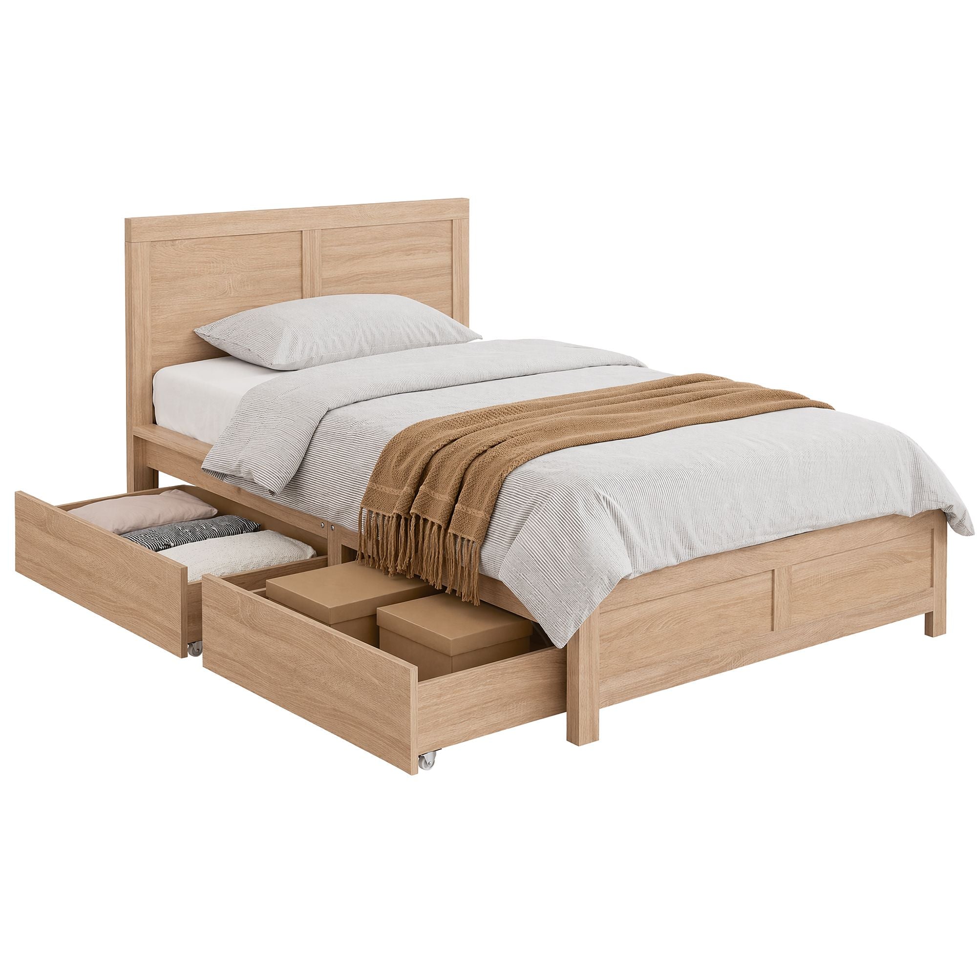 Single Bed Frame with 2 Drawers Wooden Bed Base Walnut Secondary image