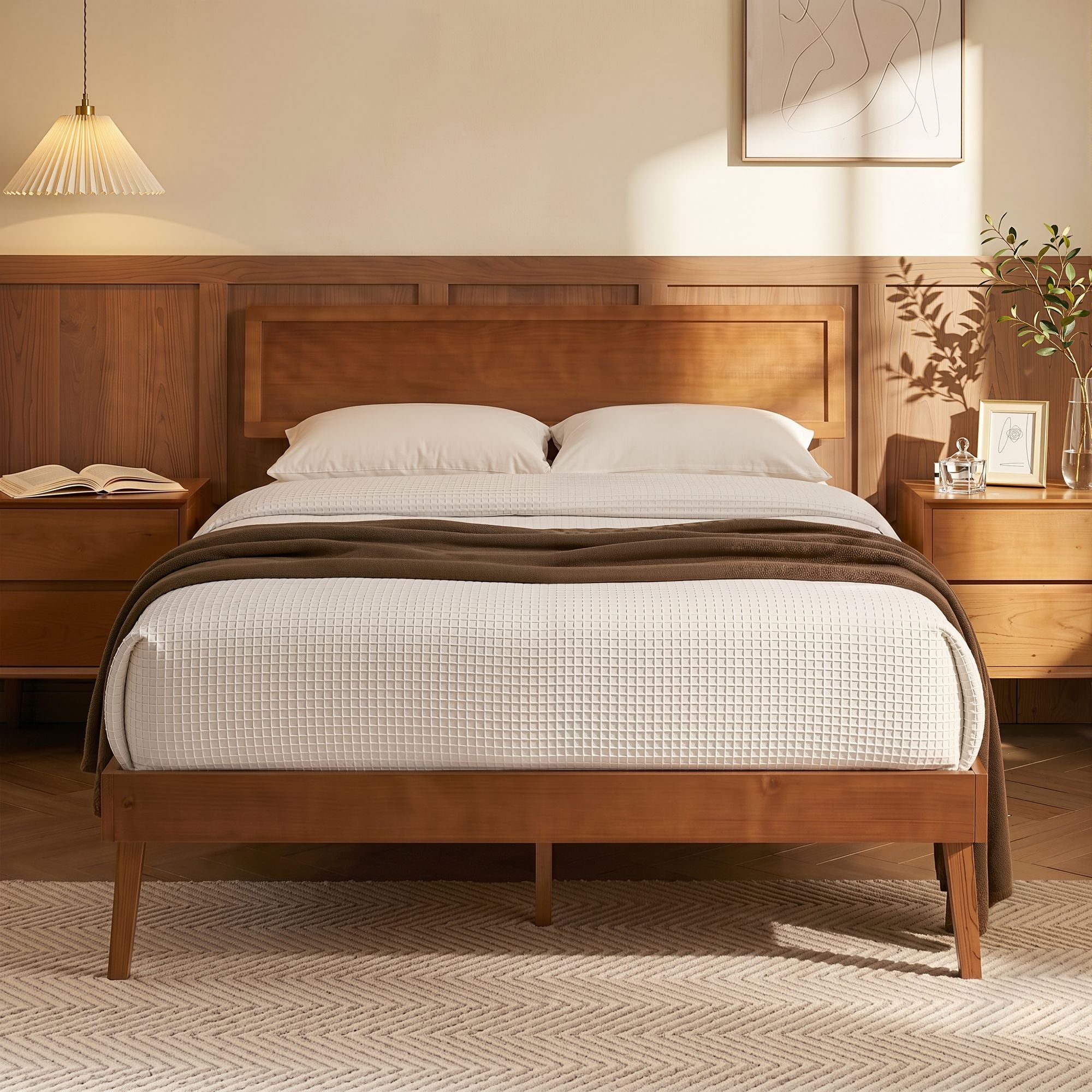 Splay Bed Frame Queen Size Wooden Bed Base - Walnut Main image