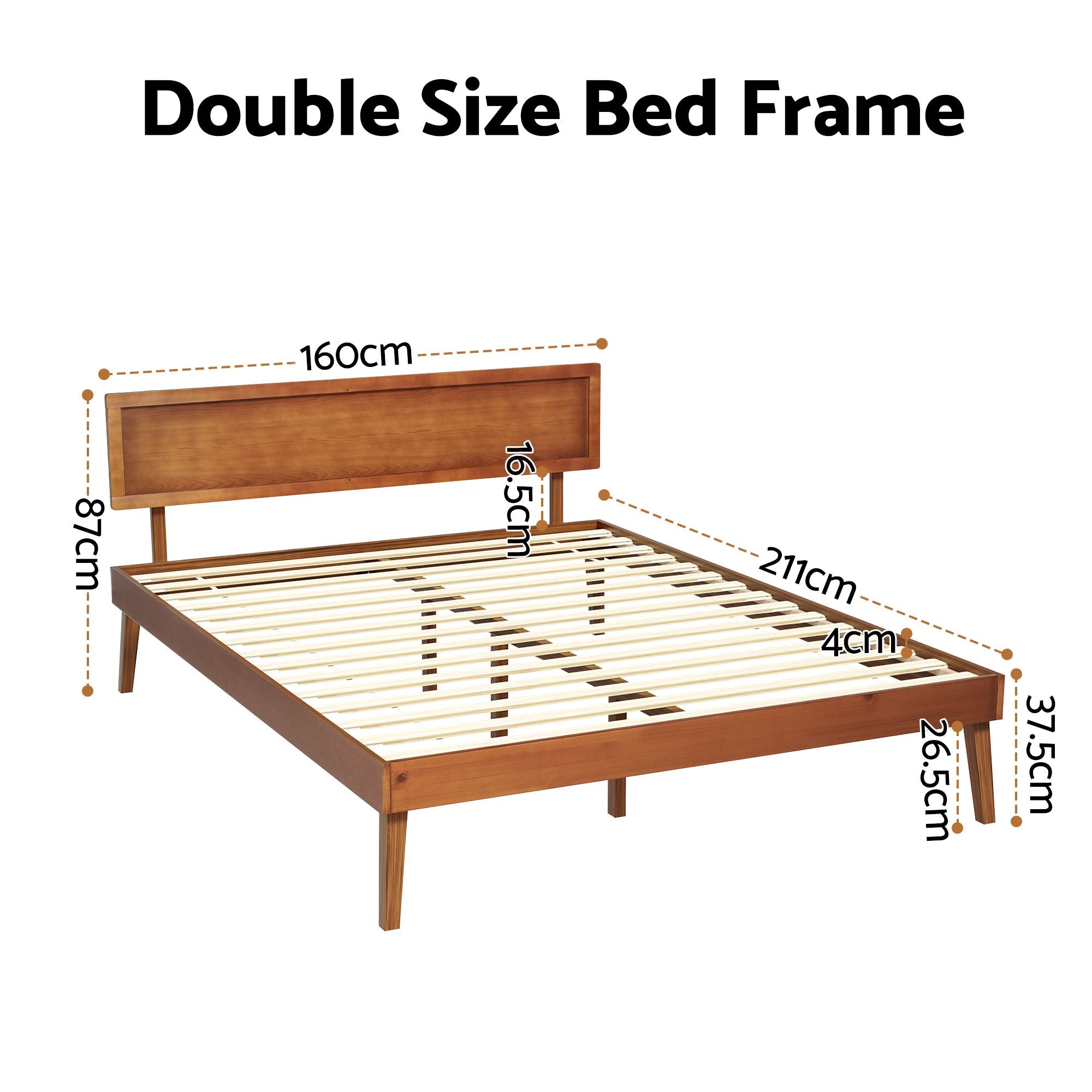 Splay Bed Frame Queen Size Wooden Bed Base - Walnut Secondary image