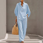 Women’s Short-sleeved Suit Summer Loose Pullover Top And Straight-leg Trousers Outfit Clothing - Womens Tracksuits