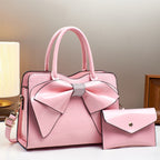 Fashionable Crocodile-Print Bow Bucket Bag Patent Leather Glossy Crossbody Bag - Pink - Bags Backpacks & Luggage