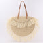 Semi-circular Tassel Straw Shoulder Bag With Tassels And Paper Trim - Beige - Bags Backpacks & Luggage