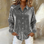 Women's Sequinned Long-sleeved Solid Casual Blouse