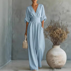 Waist-cinching V-neck Elegant Womens Jumpsuit