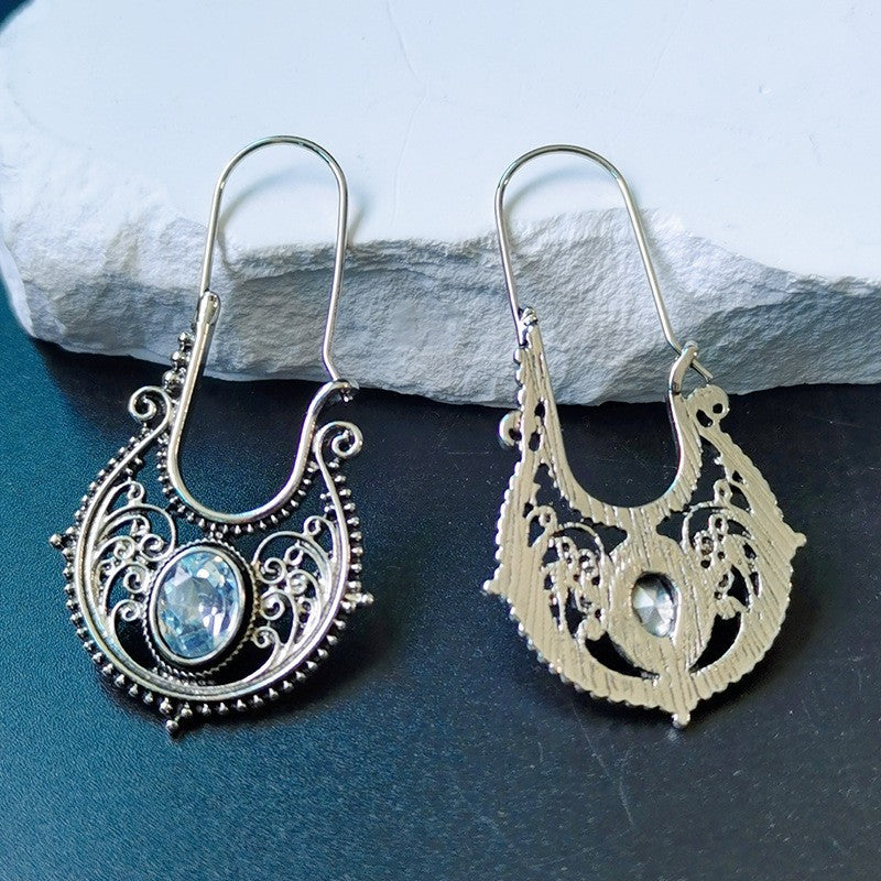 Bohemian Retro Cutout Earrings - Ancient Silver Blue - Earrings