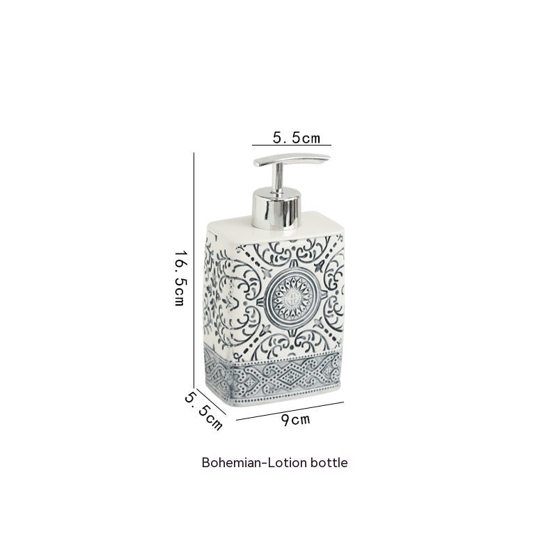 Bohemian Style Ceramic Sanitary Ware Sets - Square Lotion Bottle Gargle Cup Toothbrush Holder - Lotion bottle