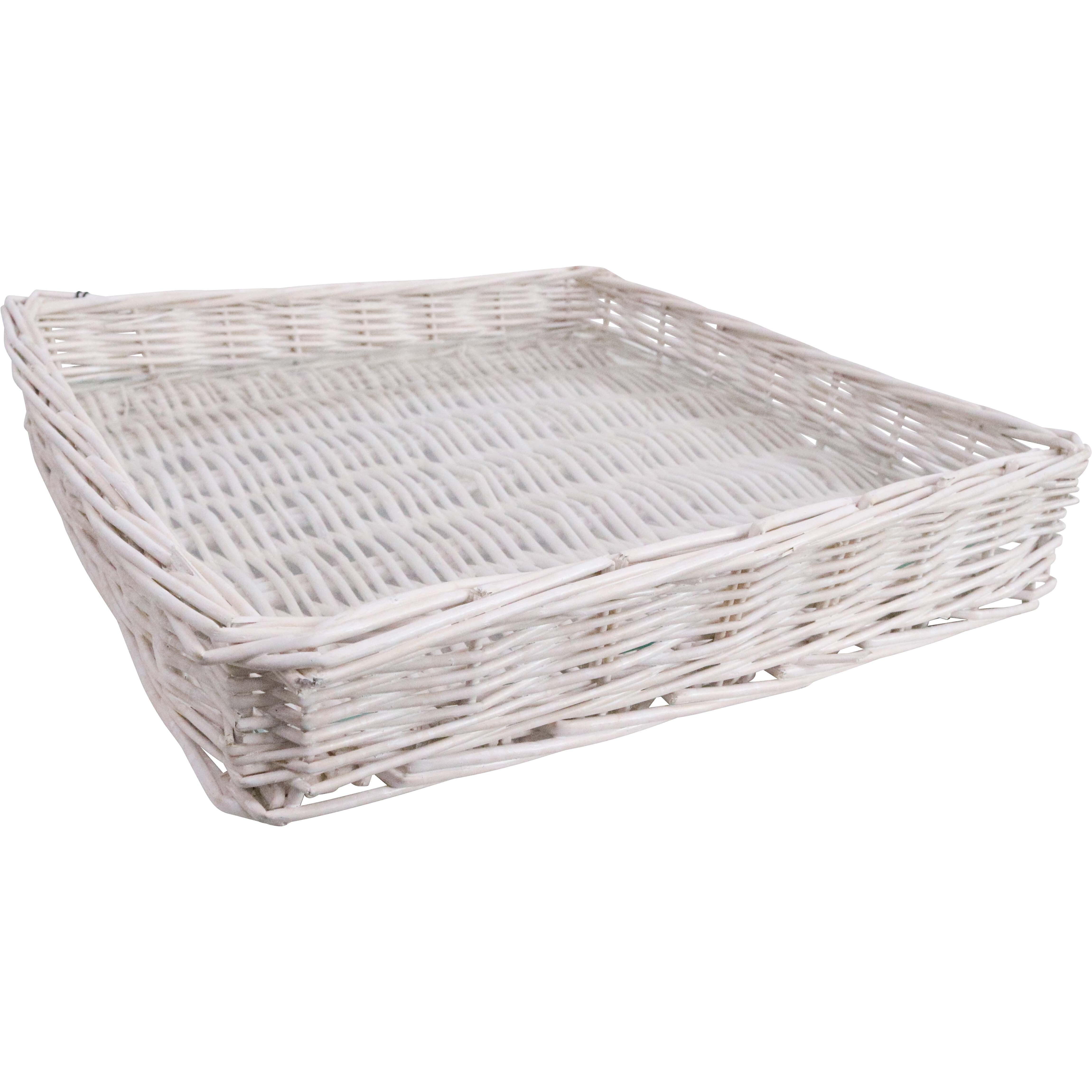 Tray Wicker Sq White W/glass | 36 x 36 x 5 cm Main image