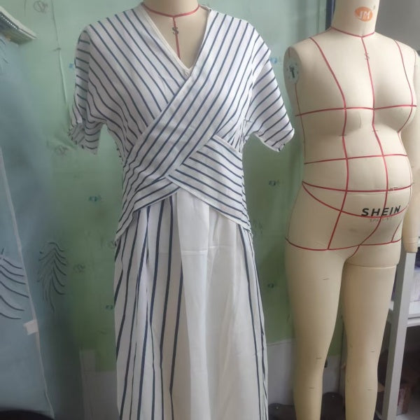 Women’s Loose Fit Striped Printing Dress - Casual Cotton Blend Summer Midi Dress For Daily Wear Holiday Outfit - Womens
