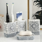 Bohemian Style Ceramic Sanitary Ware Sets - Square Lotion Bottle Gargle Cup Toothbrush Holder - Bathroom Sets
