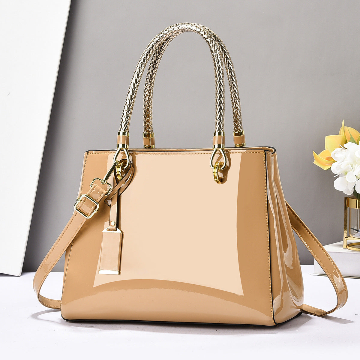 Glossy Large-Capacity Casual Shoulder Crossbody Handbag - Khaki / 29X13X21CM - Bags Backpacks & Luggage
